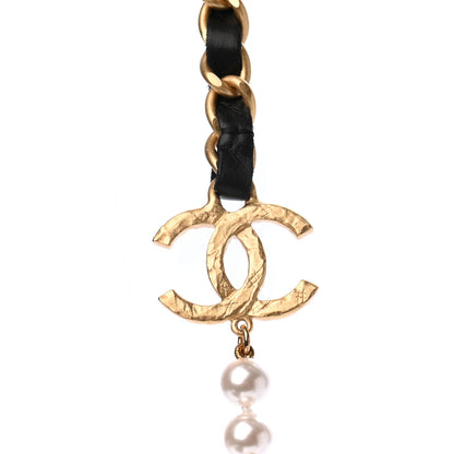 Chanel Calfskin Pearl Chain 90's Camellia Long Necklace Black Gold 3 of 5