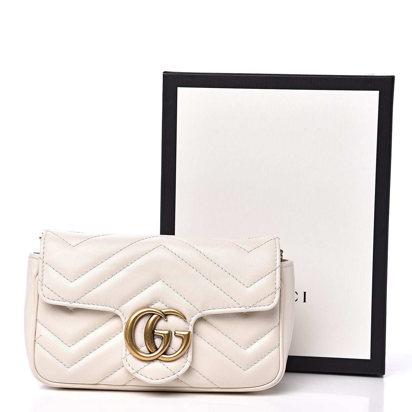 Calfskin Matelasse Super Mini GG Marmont Shoulder Bag White