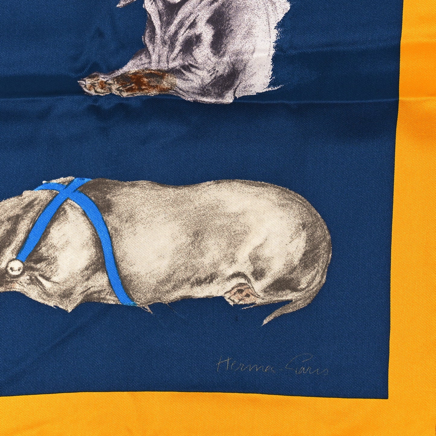 Silk Les Bassets Scarf 70 Marine Sepia
