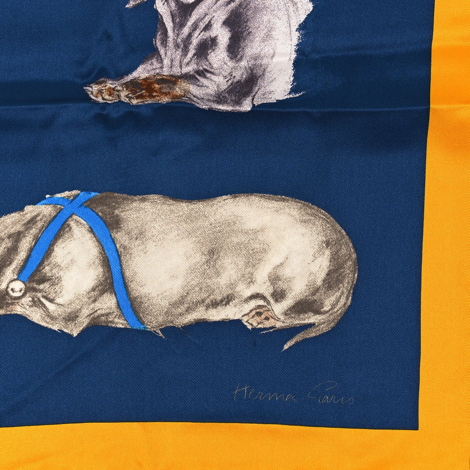 Hermes Silk Les Bassets Scarf 70 Marine Sepia 2 of 3