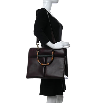 Gucci Calfskin Bamboo Tote Burgundy 2 of 13