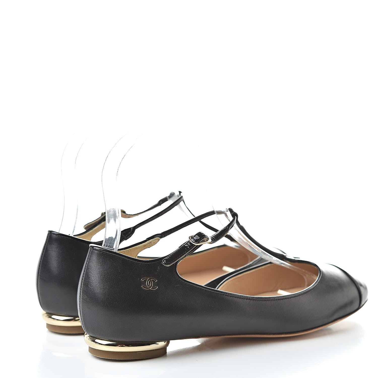 Chanel Lambskin Patent Cap Toe T Strap Flats 36 Black 4 of 7