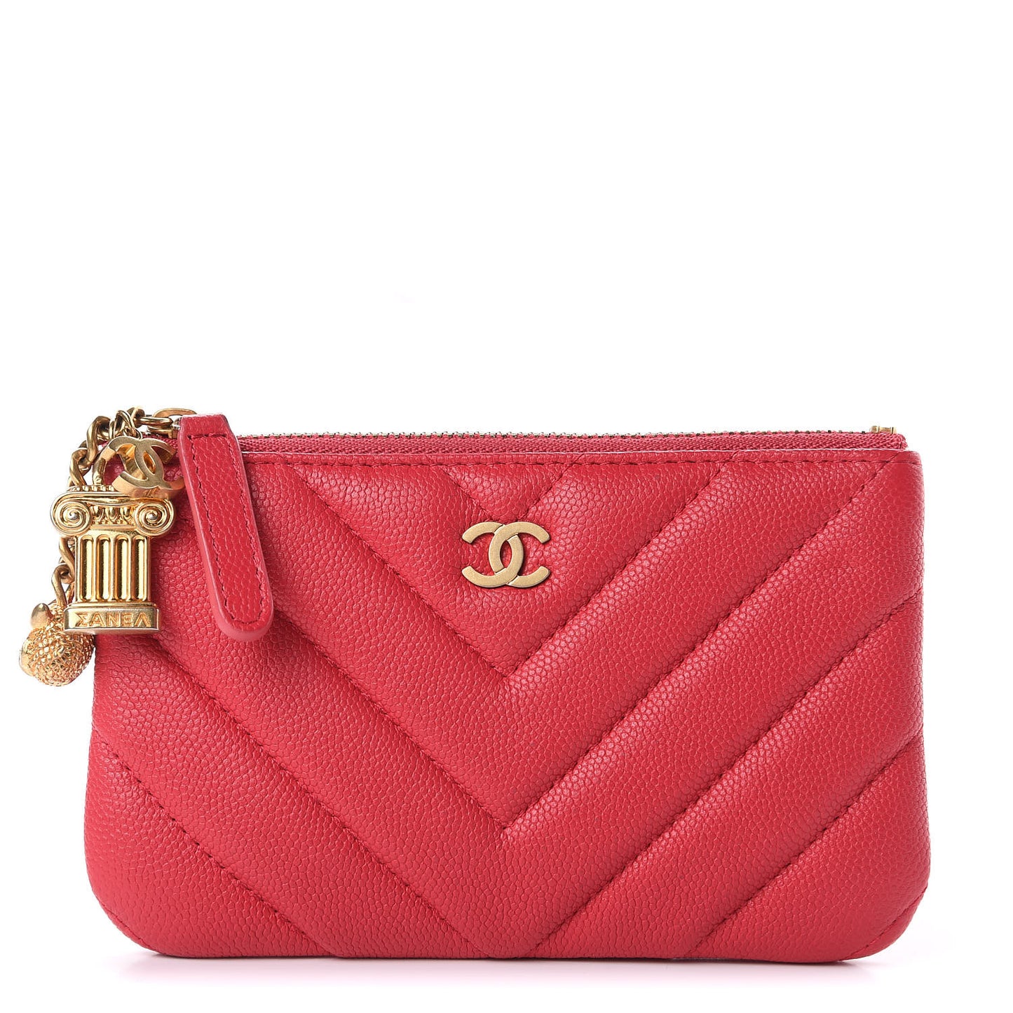 Caviar Chevron Quilted Small Ancient Greek Charms Cosmetic Case Red