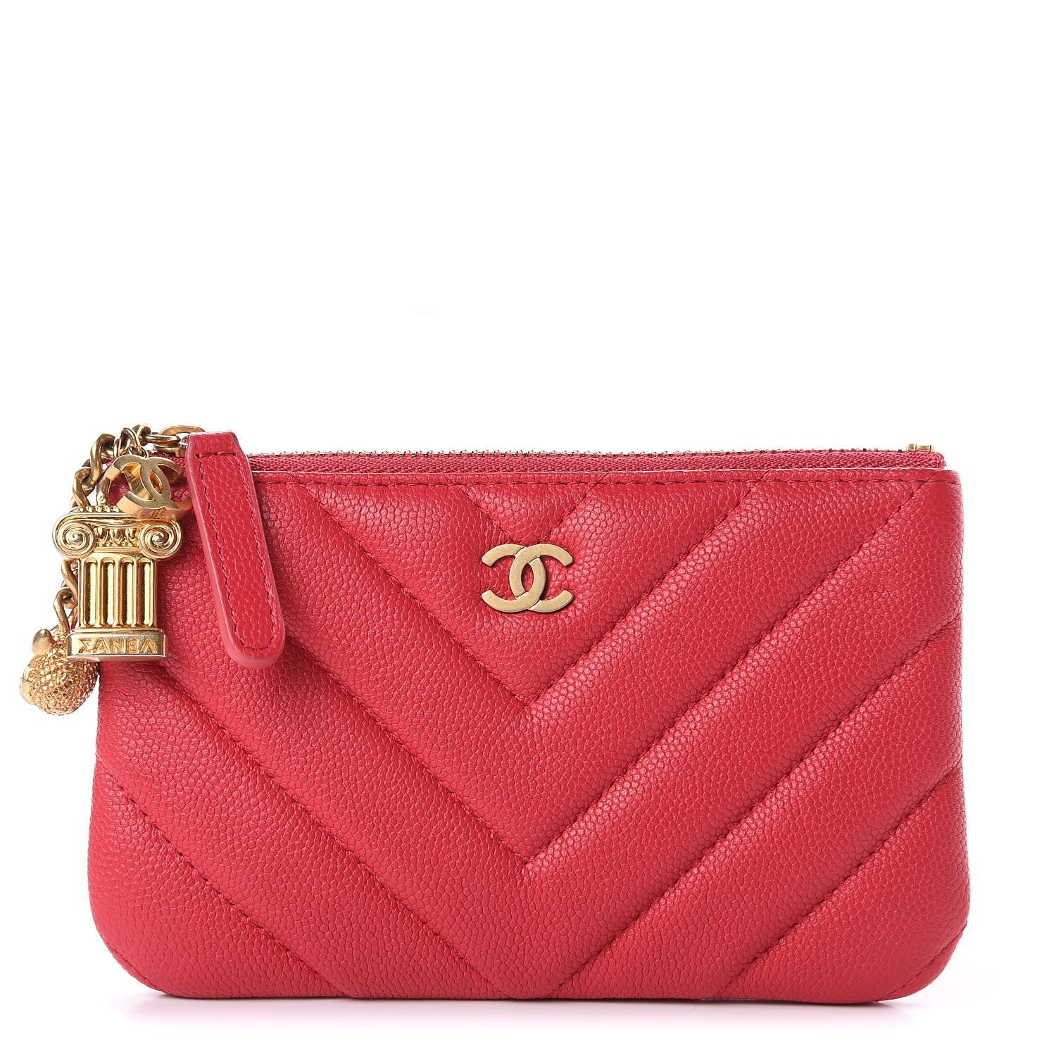 Chanel Caviar Chevron Quilted Small Ancient Greek Charms Cosmetic Case Red 1 of 8