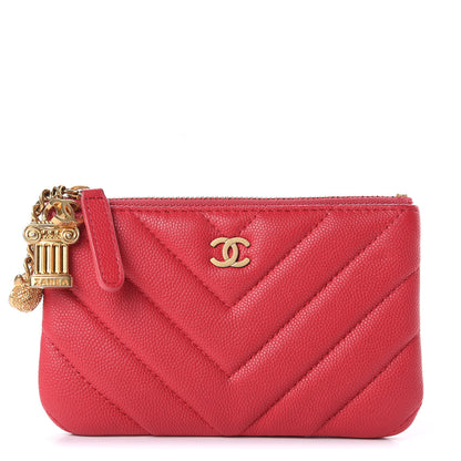 Chanel Caviar Chevron Quilted Small Ancient Greek Charms Cosmetic Case Red 1 of 8