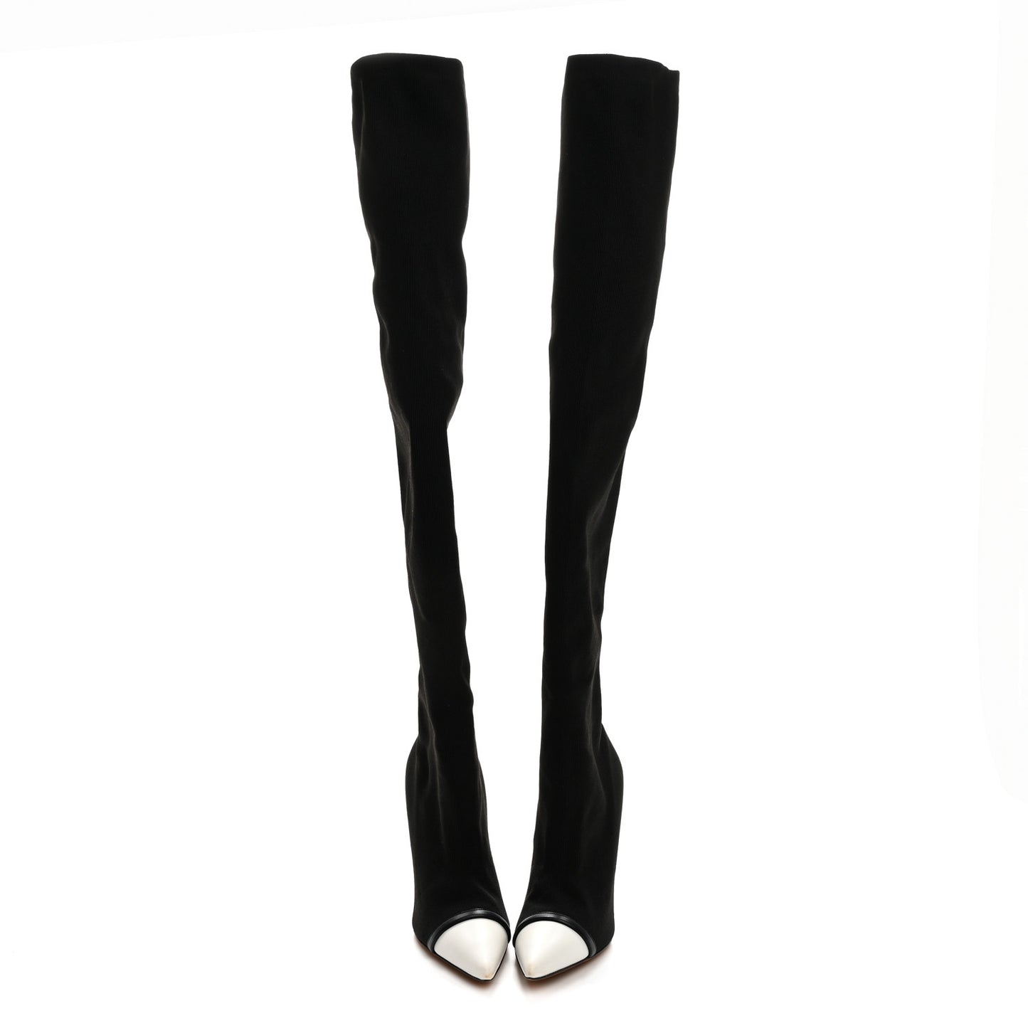 Knit Calfskin Over The Knee Pointed Toe Boots 37 Black White