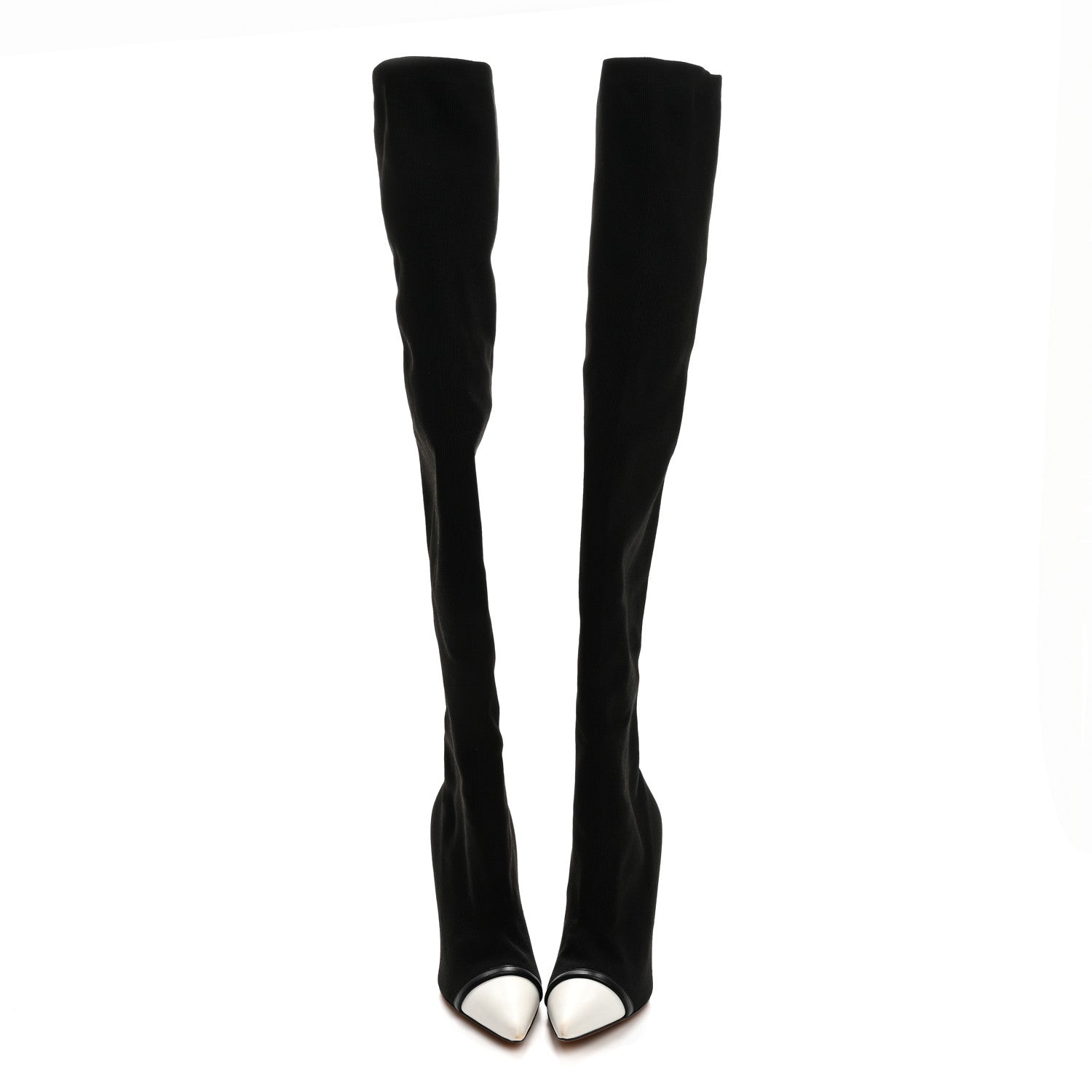 Givenchy Knit Calfskin Over The Knee Pointed Toe Boots 37 Black White 2 of 7