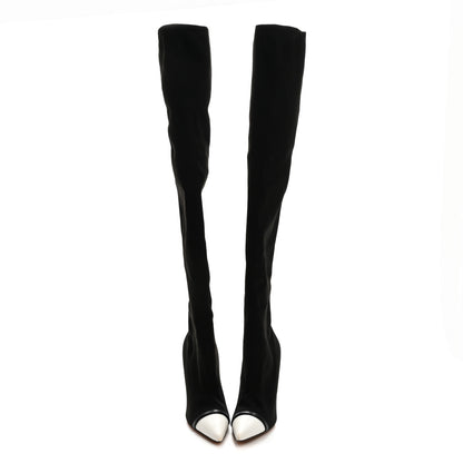 Givenchy Knit Calfskin Over The Knee Pointed Toe Boots 37 Black White 2 of 7