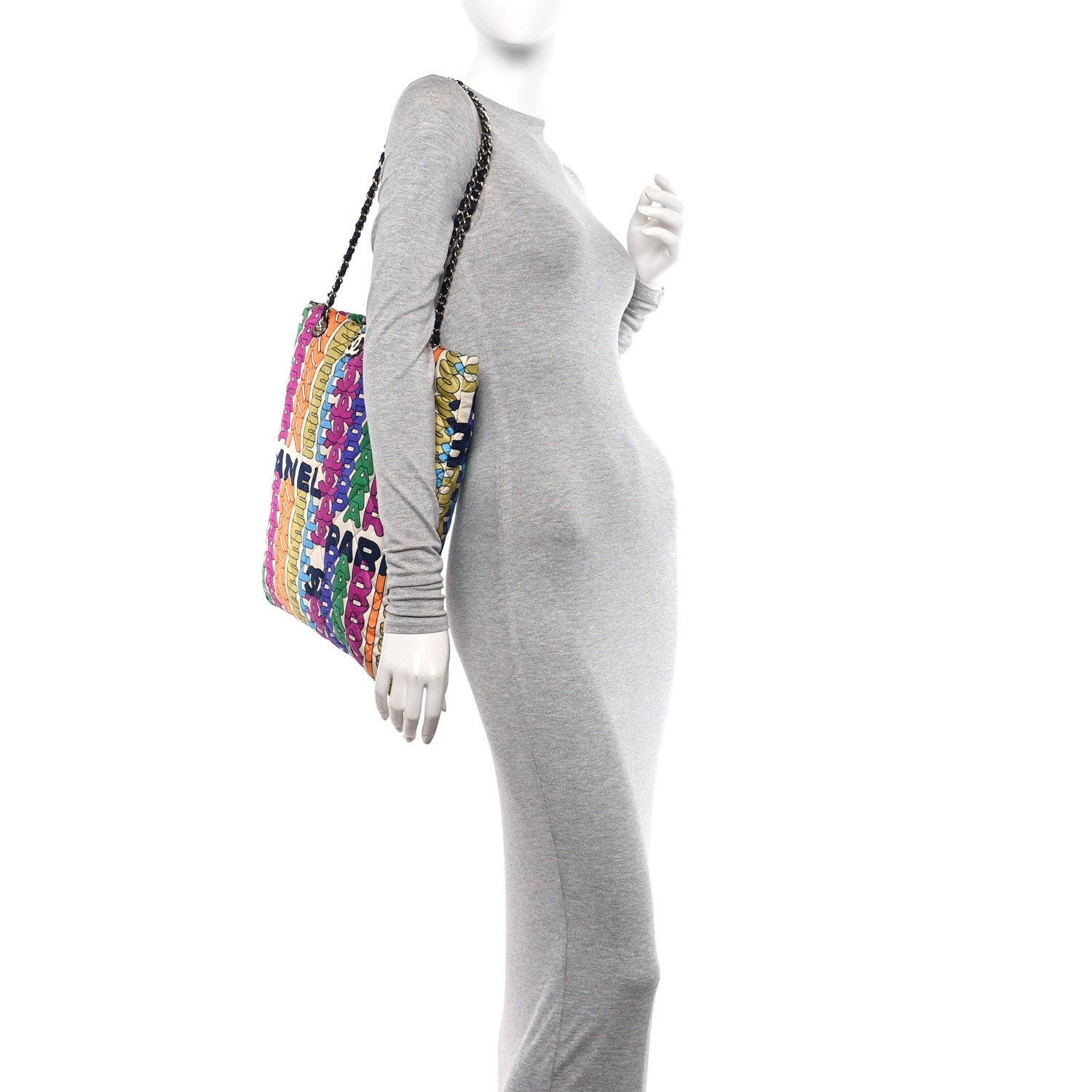 Chanel Printed Fabric Quilted Logo Large Shopping Tote Multicolor 2 of 8