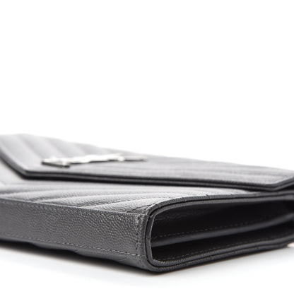 Saint Laurent Grain De Poudre Matelasse Chevron Monogram Chain Wallet Earth 7 of 11