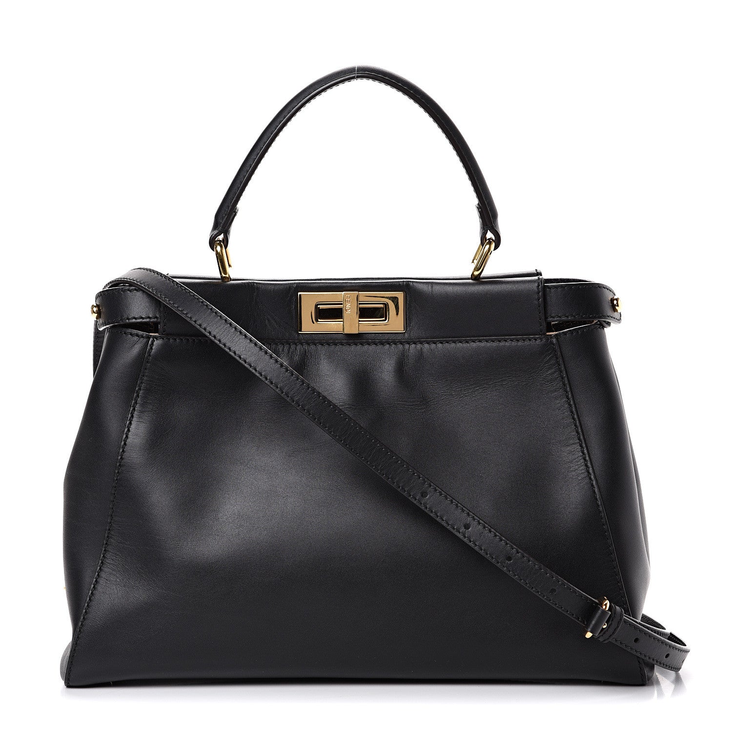 Fendi Vitello Morgan Fabric Jacquard Pequin Medium Peekaboo Iconic Satchel Black Tobacco 2 of 12
