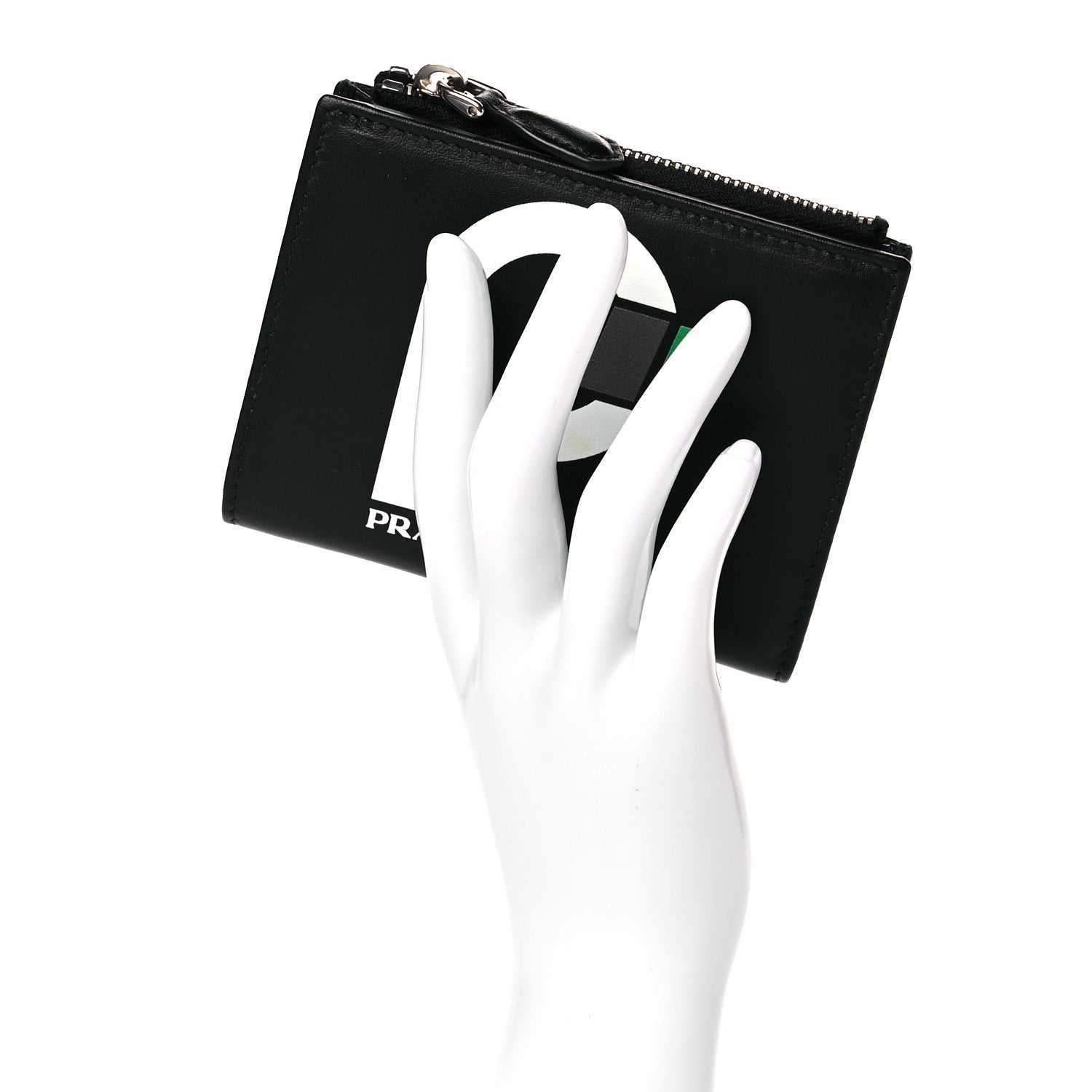 Prada Calfskin Racing Logo Wallet Black Green 2 of 9