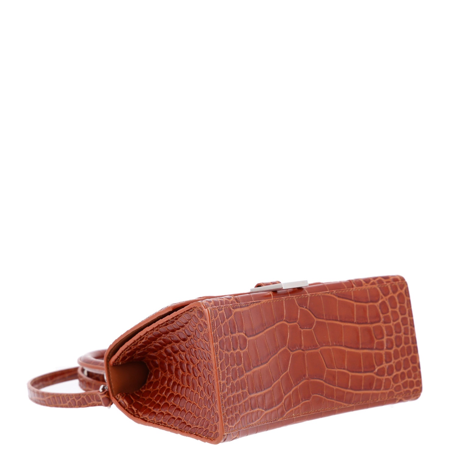 Balenciaga Shiny Calfskin Crocodile Embossed Small Hourglass Top Handle Bag Camel 4 of 10