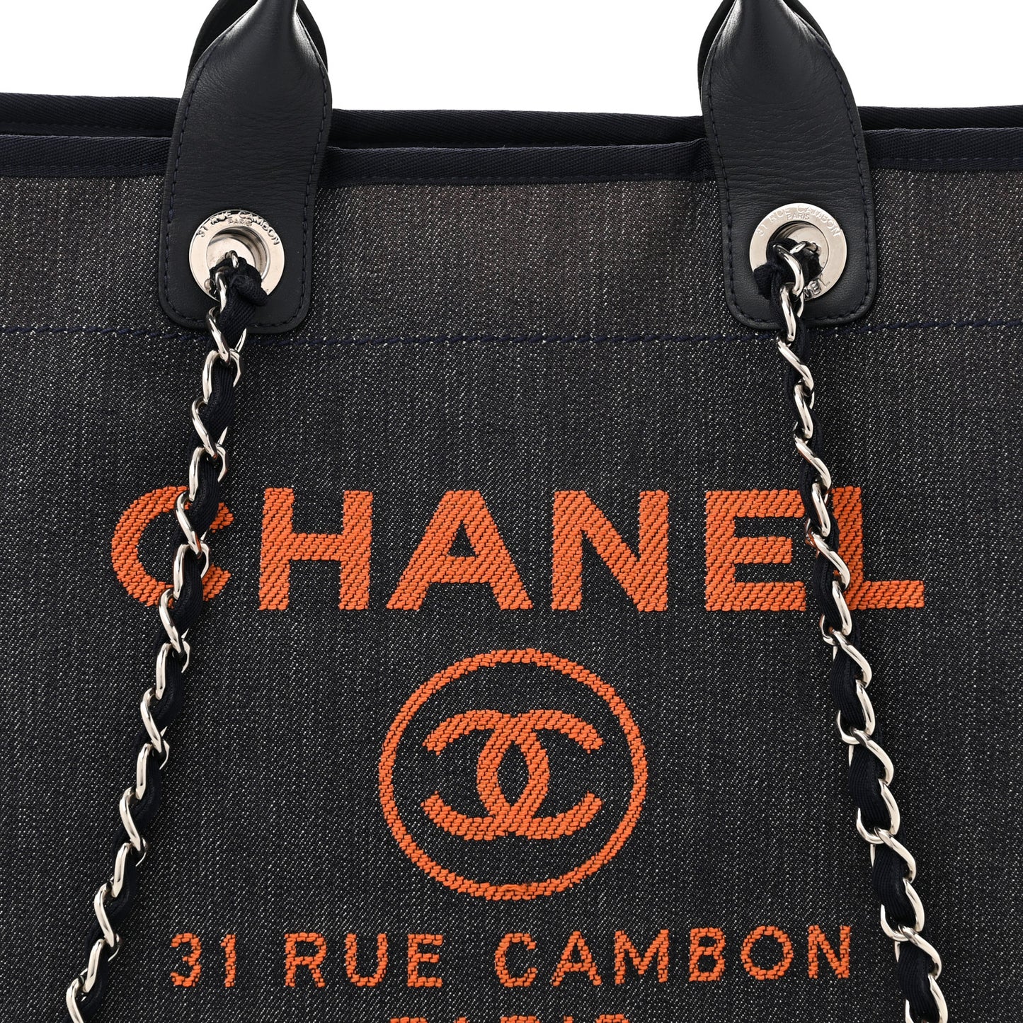 Denim Medium Deauville Tote Blue Orange