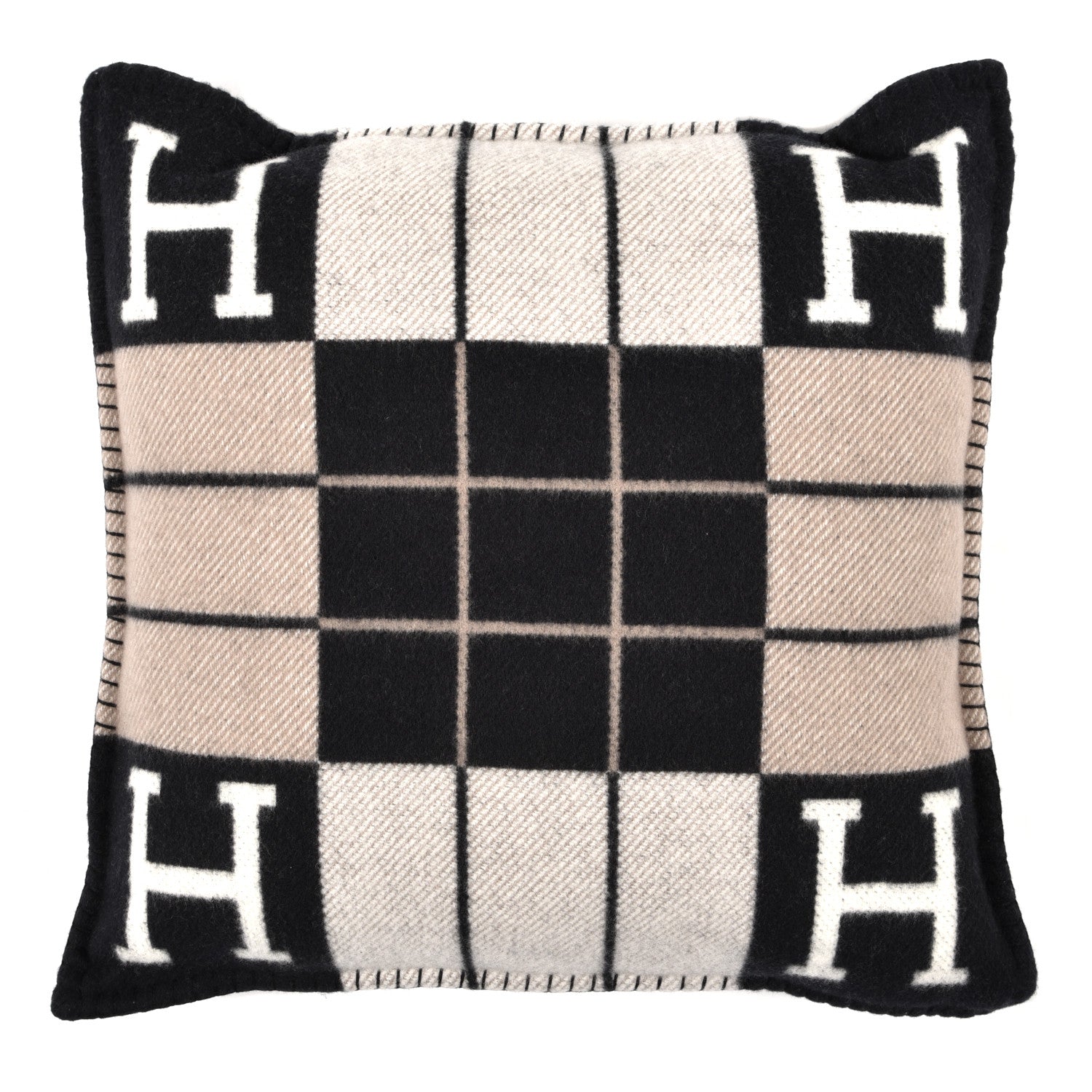 Hermes Wool Cashmere Avalon III Pillow PM Ecru Black 1 of 3