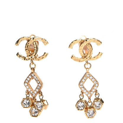 Chanel Crystal CC Dangle Clip On Earrings Gold 1 of 4