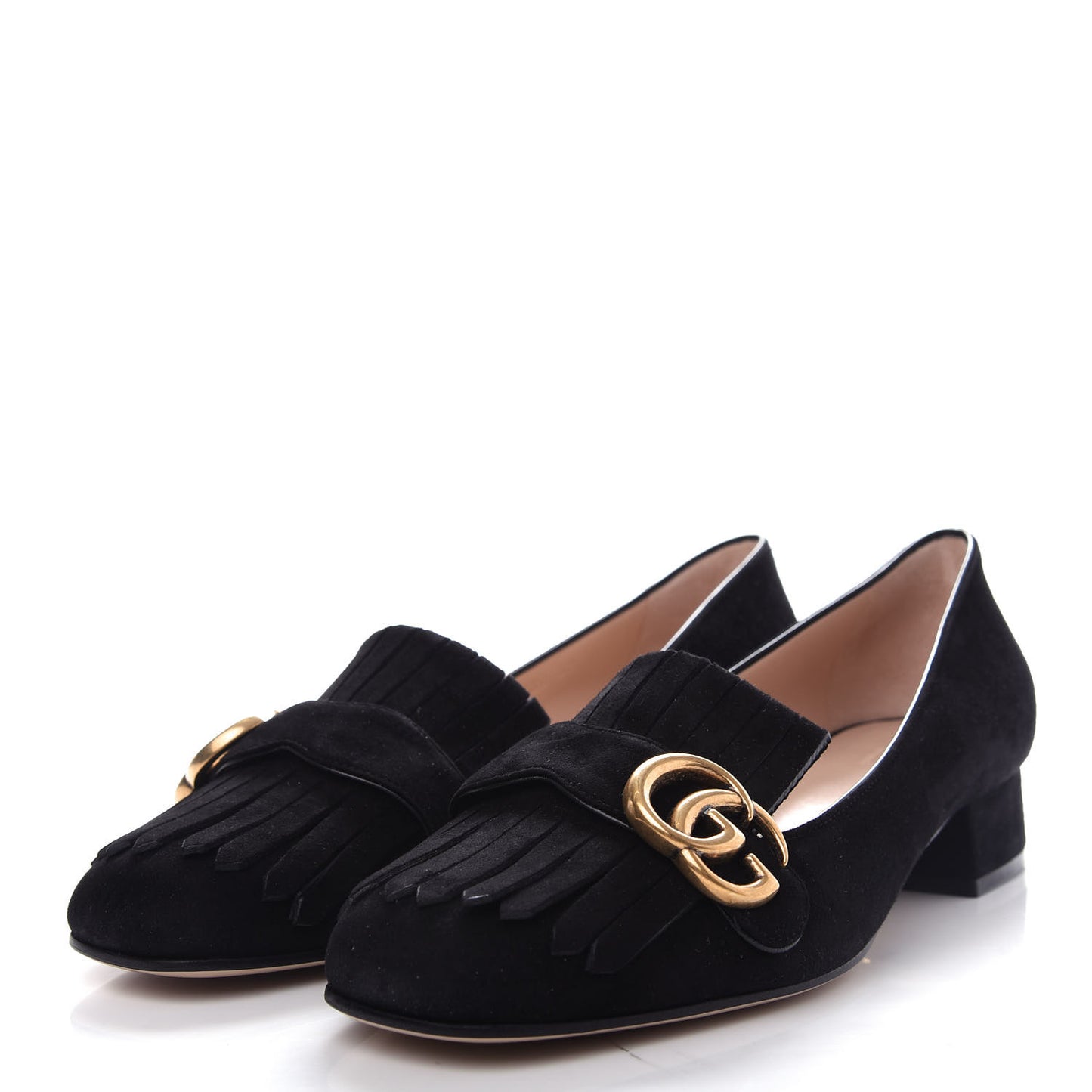 Kid Scamosciato GG Marmont Fringe 25mm Loafer Pumps 39 Black