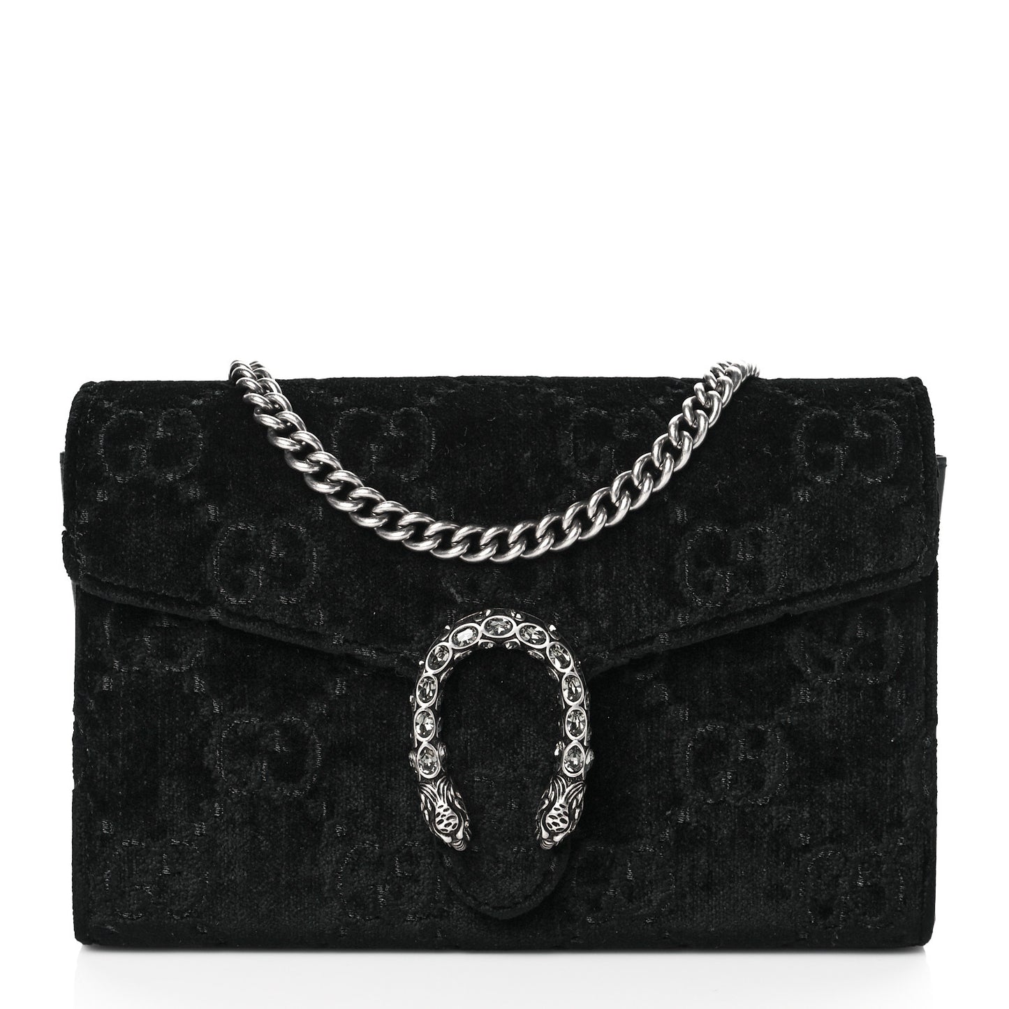 Velvet GG Monogram Mini Dionysus Chain Wallet Black