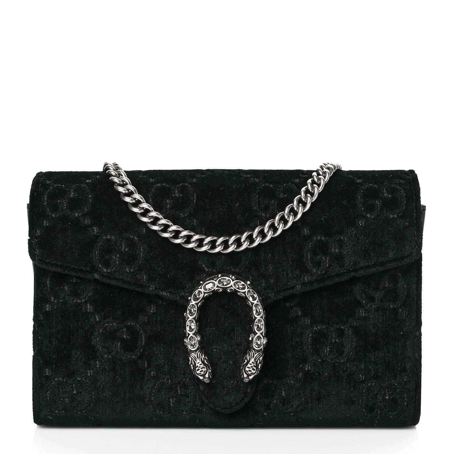 Gucci Velvet GG Monogram Mini Dionysus Chain Wallet Black 1 of 9