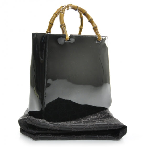 Gucci Patent Leather Bamboo Handbag Black 3 of 10