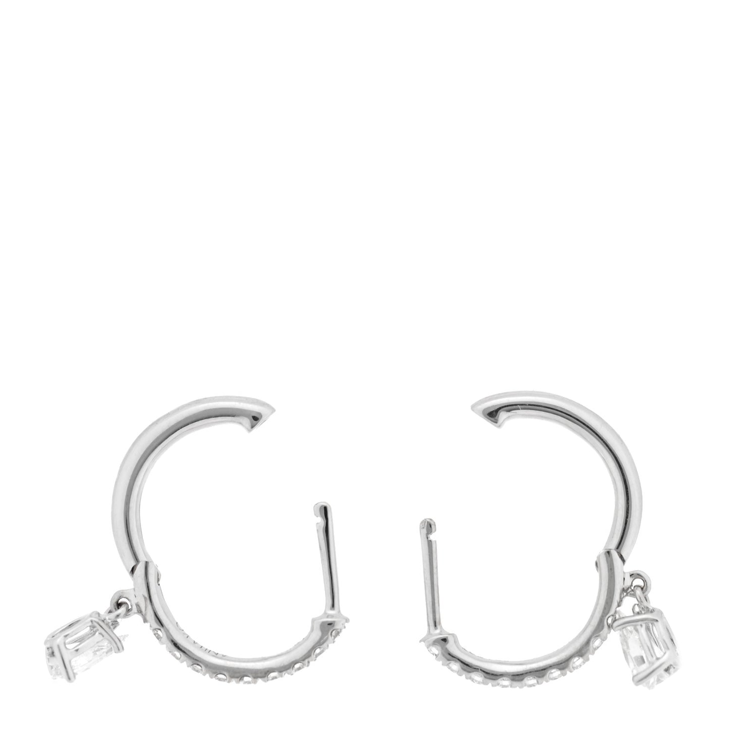 18K White Gold Diamond Pear Huggie Drop Earrings
