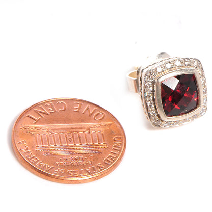 David Yurman Sterling Silver Diamond Garnet 7mm Petite Albion Earrings 2 of 5