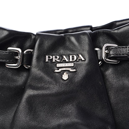 Prada Soft Calfskin Pleated Hobo Black 8 of 16
