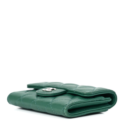 Chanel Lambskin Quilted Flap Card Holder Wallet Green 9 of 12