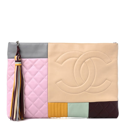 Chanel Lambskin Patchwork Medium Cosmetic Case Multicolor Burgundy 1 of 12