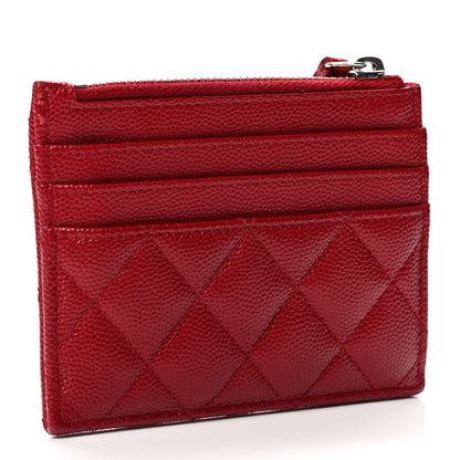 Chanel Caviar Quilted CC Zip Card Holder Red 2 of 7