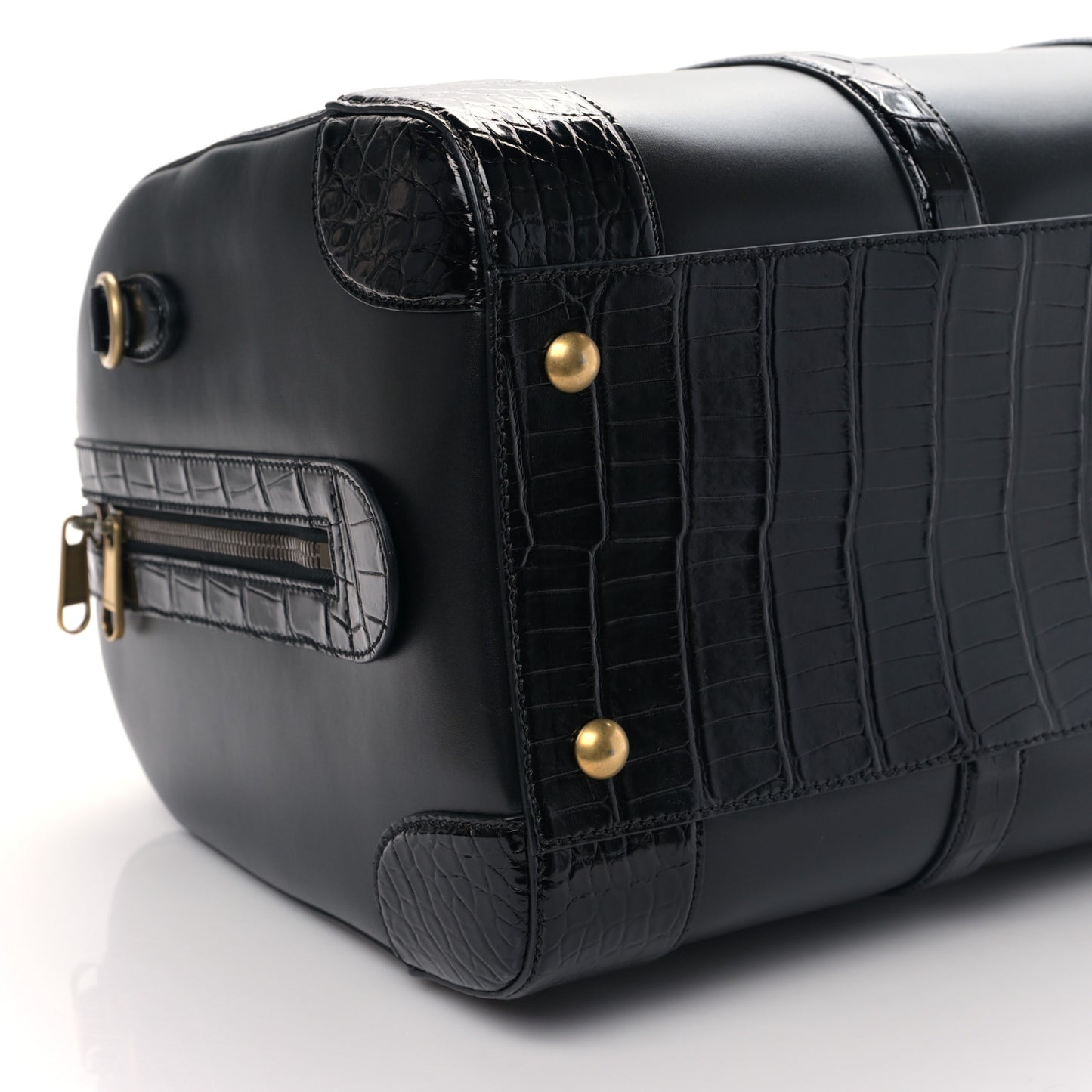 Calfskin Crocodile Double G Duffle Bag Black