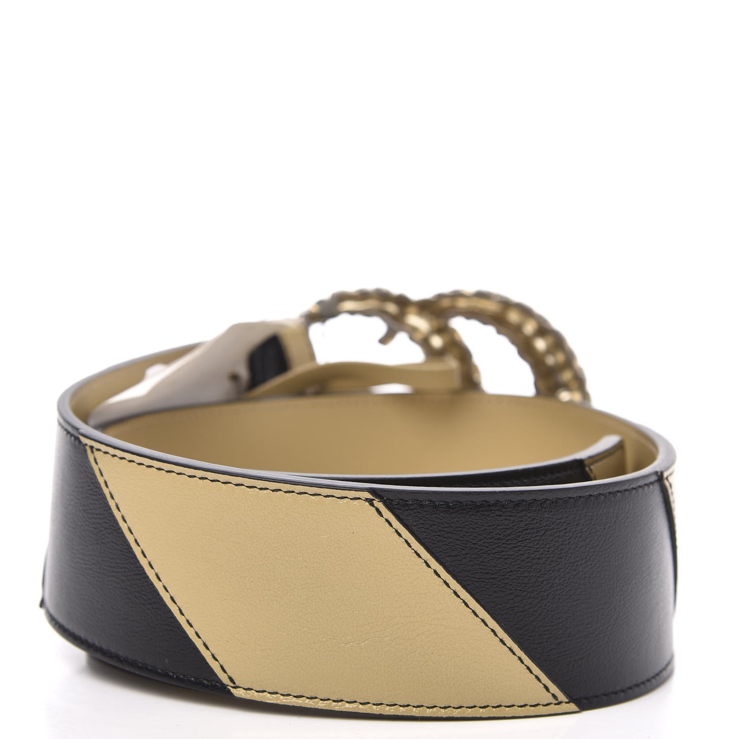 Calfskin Striped Textured Double G 50mm Belt 75 30 Black Beige