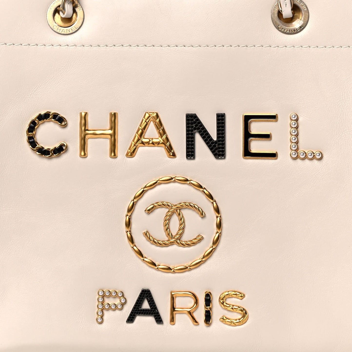 Aged Calfskin Small Charms Deauville Tote White