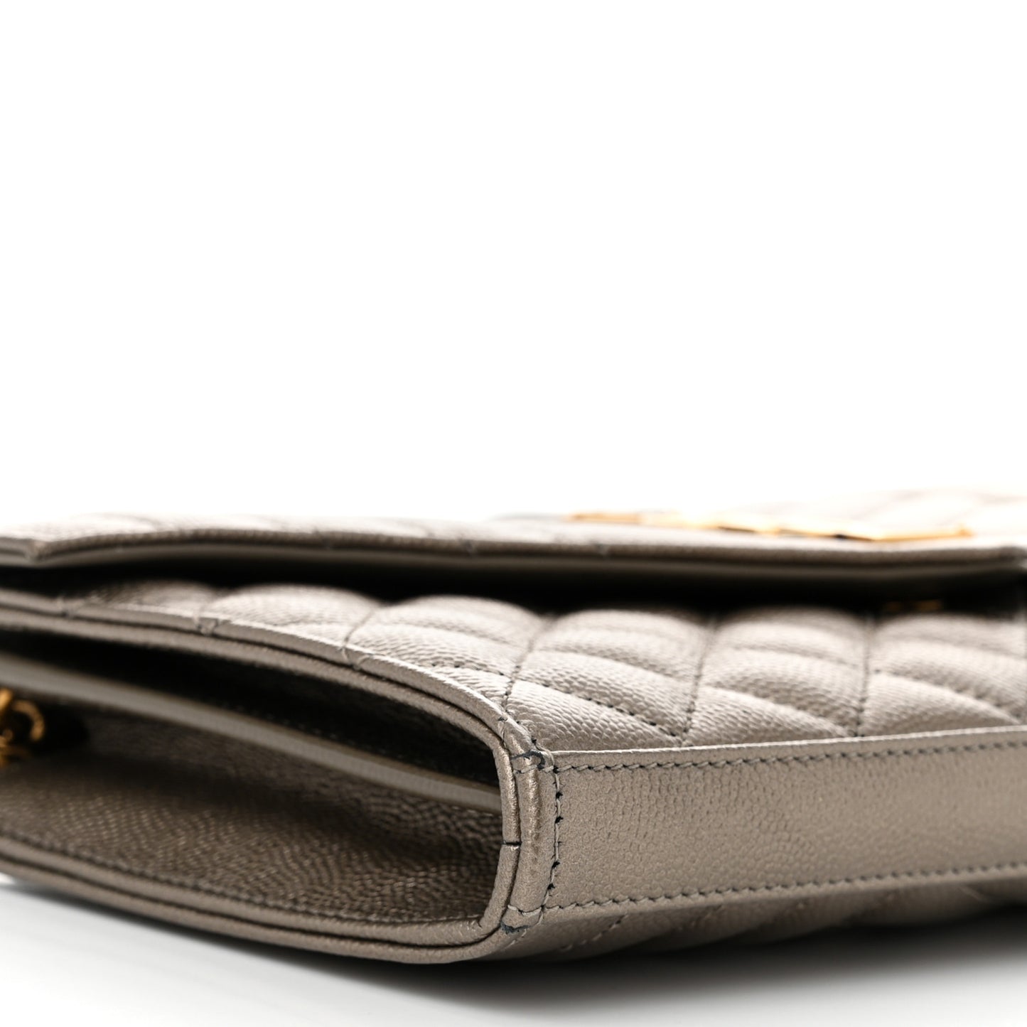 Metallic Grain De Poudre Mixed Matelasse Triquilt Monogram Chain Wallet Piombo