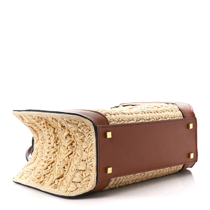 Valentino Garavani Raffia Calfskin Small Vlogo Signature Tote Natural Saddle Brown 4 of 9