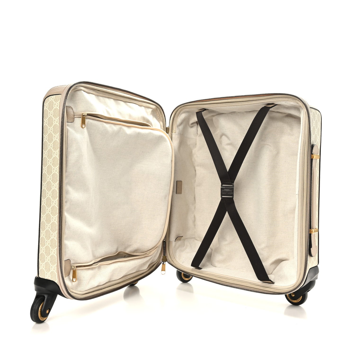 GG Supreme Monogram Textured Dollar Calfskin Web Small Savoy Cabin Trolley Beige Mystic White Oatmeal