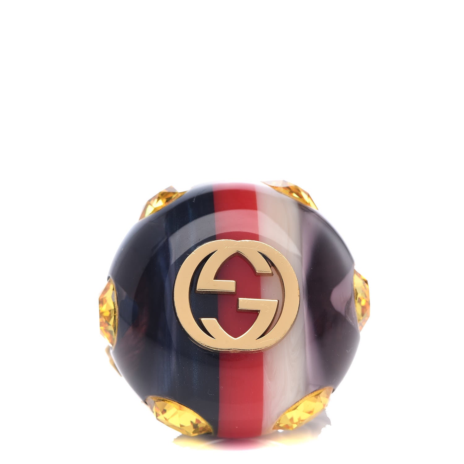 Gucci Crystal Resin Sylvie Vintage Web Ring M White Red Blue 1 of 5