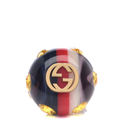Gucci Crystal Resin Sylvie Vintage Web Ring M White Red Blue 1 of 5