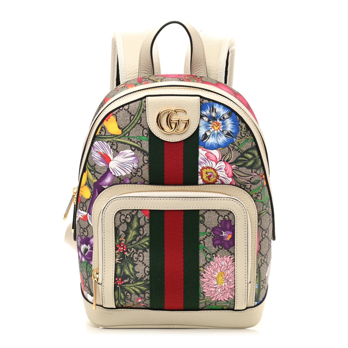 GG Supreme Monogram Flora Web Small Ophidia Day Backpack White