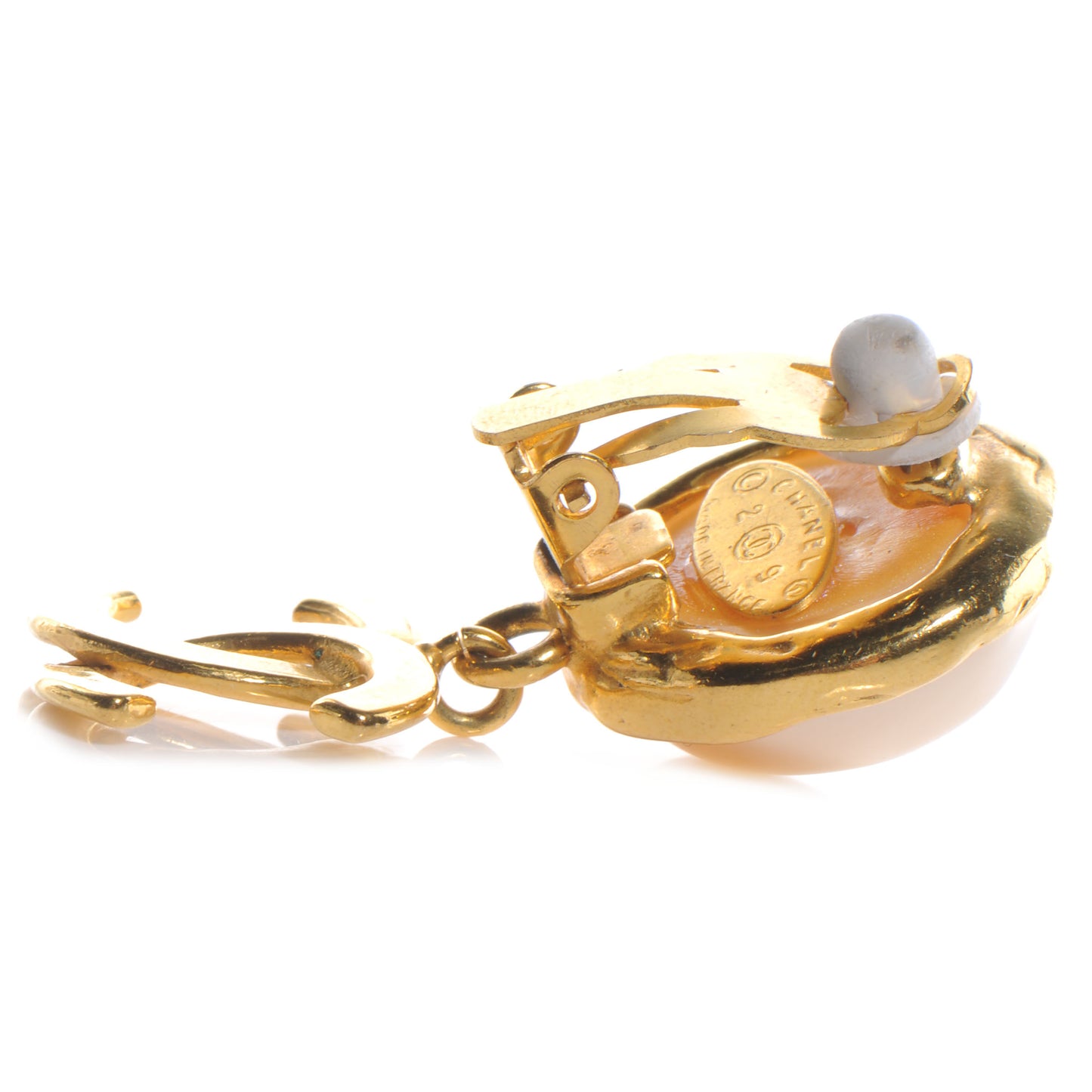 Pearl CC Dangle Clip On Earrings Gold