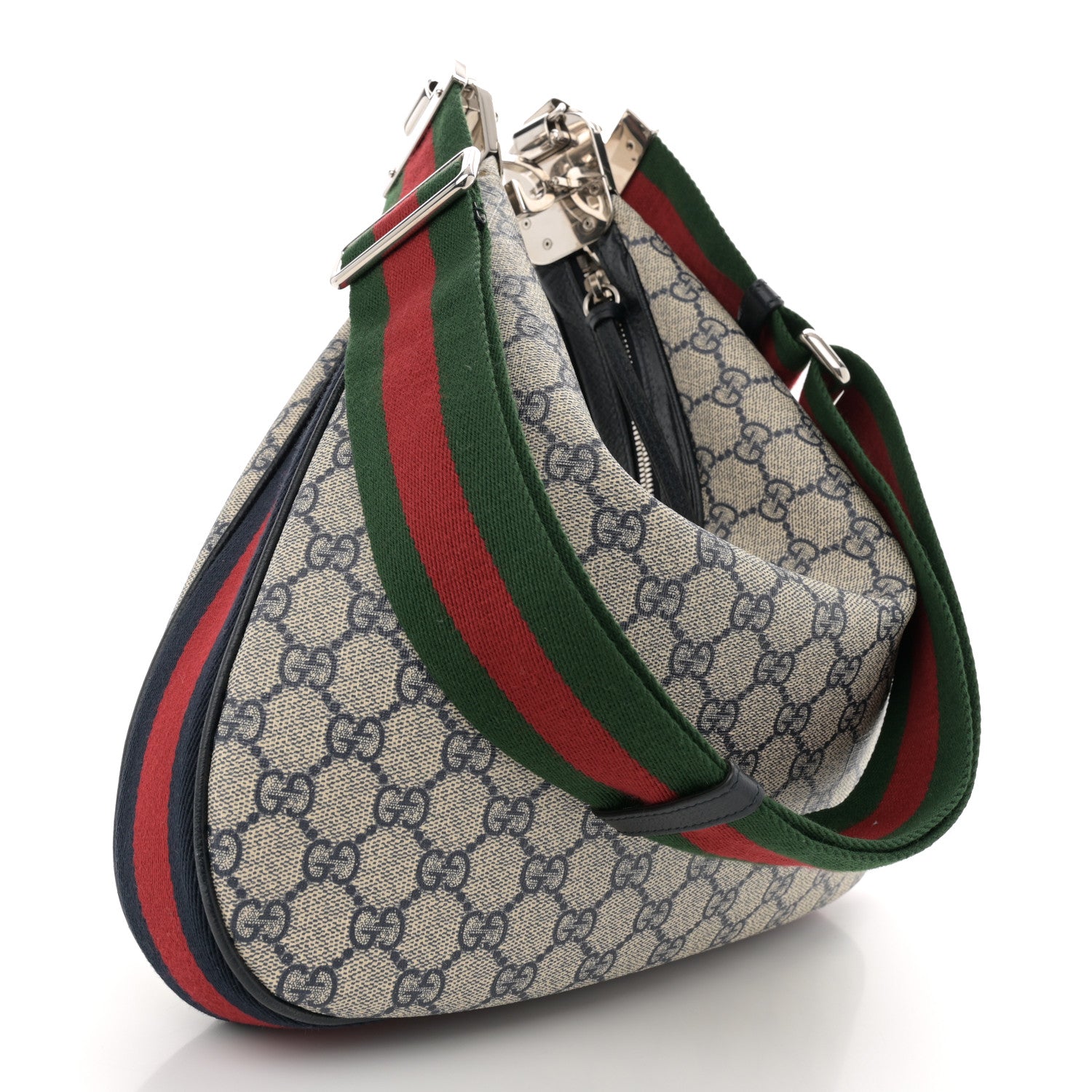 Gucci GG Supreme Monogram Textured Calfskin Web Large Attache Shoulder Bag Beige Blue 3 of 10