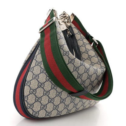 Gucci GG Supreme Monogram Textured Calfskin Web Large Attache Shoulder Bag Beige Blue 3 of 10