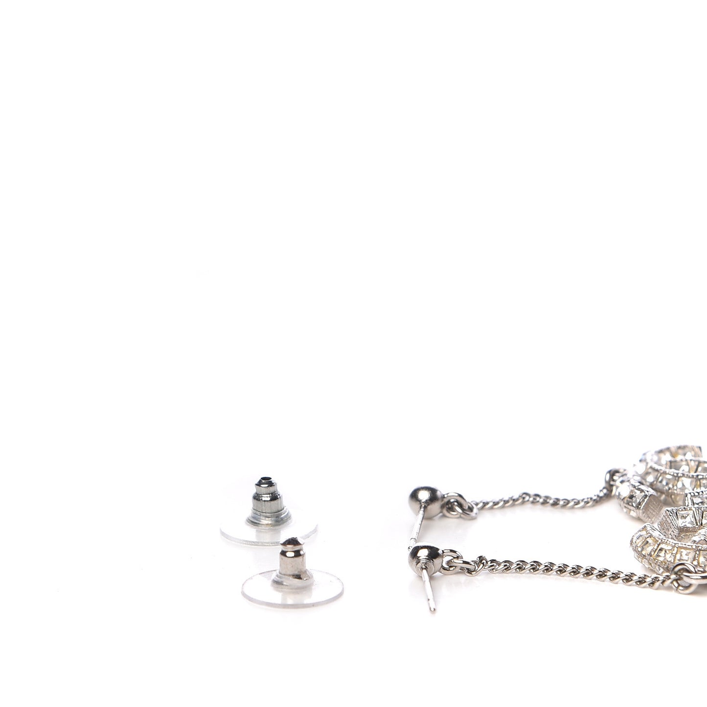 Baguette Crystal CC Drop Earrings Silver