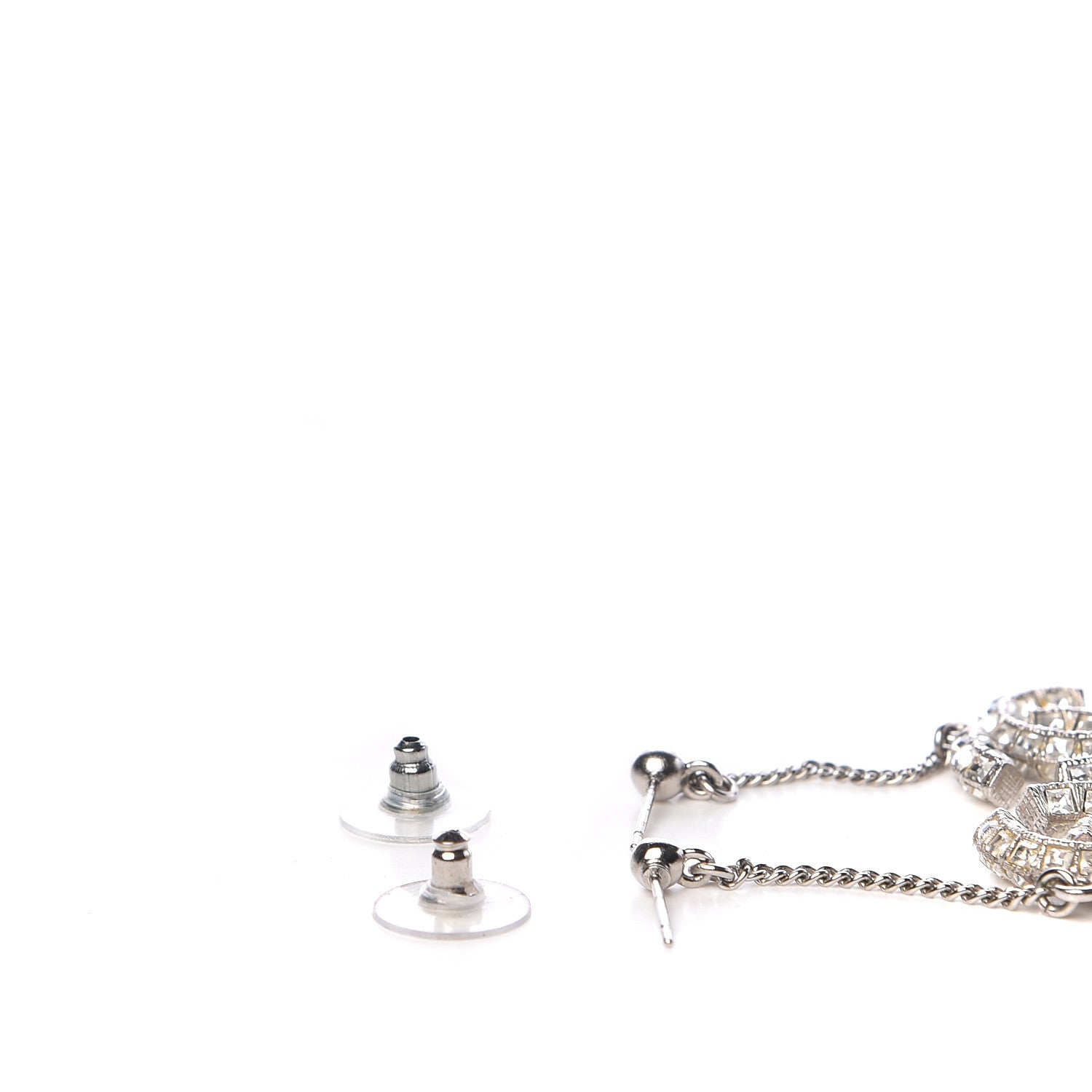 Chanel Baguette Crystal CC Drop Earrings Silver 3 of 4