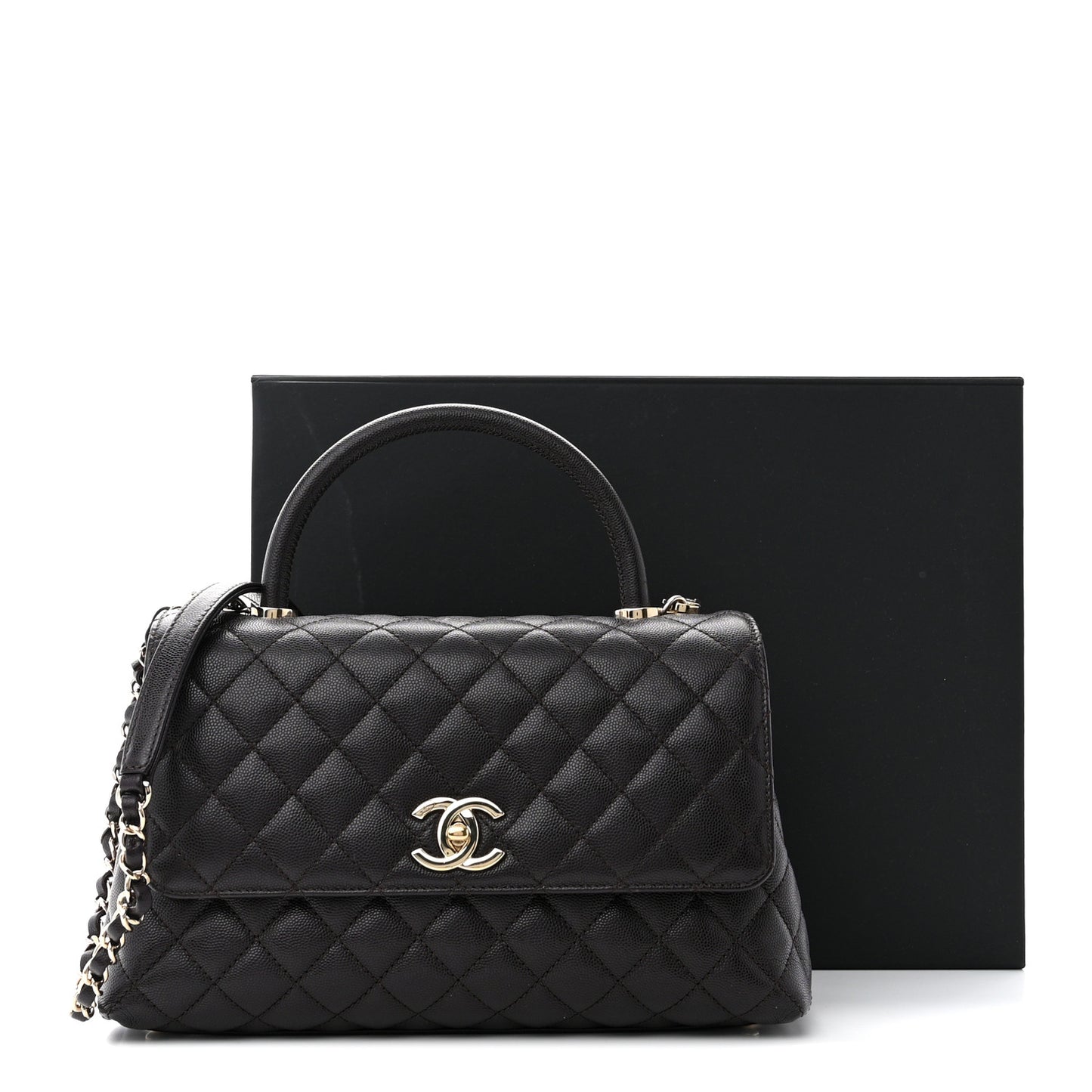 Caviar Quilted Small Coco Handle Flap Dark Brown
