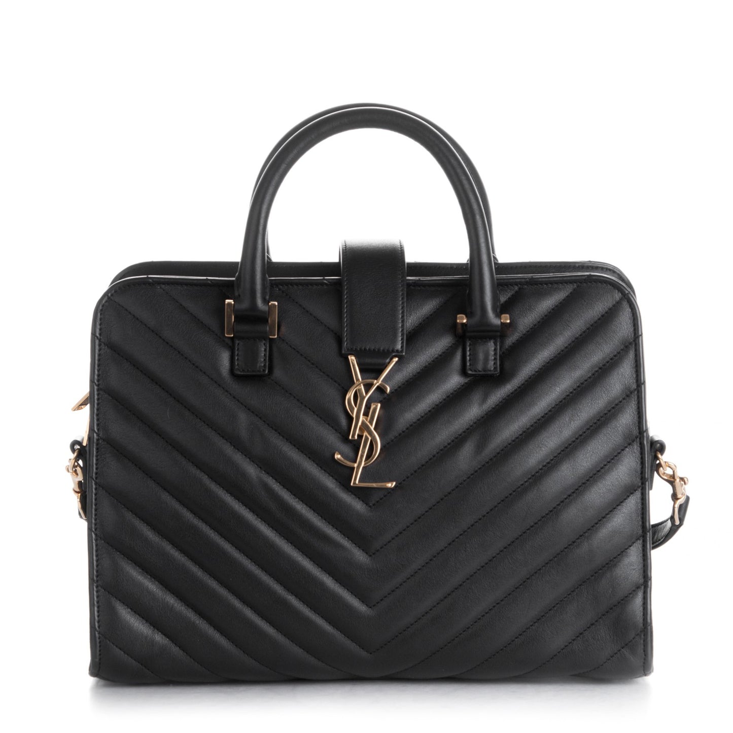 Calfskin Matelasse Chevron Small Monogram Cabas Black