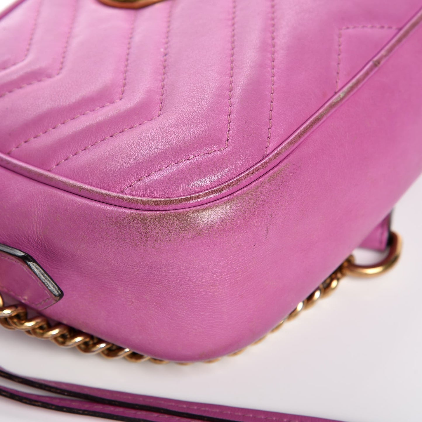 Calfskin Matelasse Mini GG Marmont Chain Shoulder Bag Candy Mousse