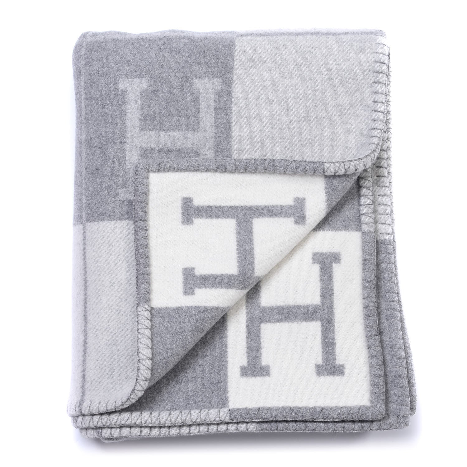 Hermes Wool Cashmere Avalon III Blanket Ecru Gris Clair 2 of 3