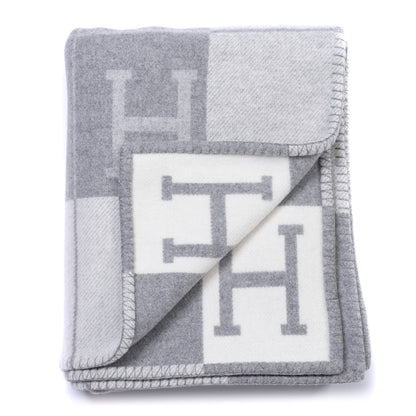 Hermes Wool Cashmere Avalon III Blanket Ecru Gris Clair 2 of 3