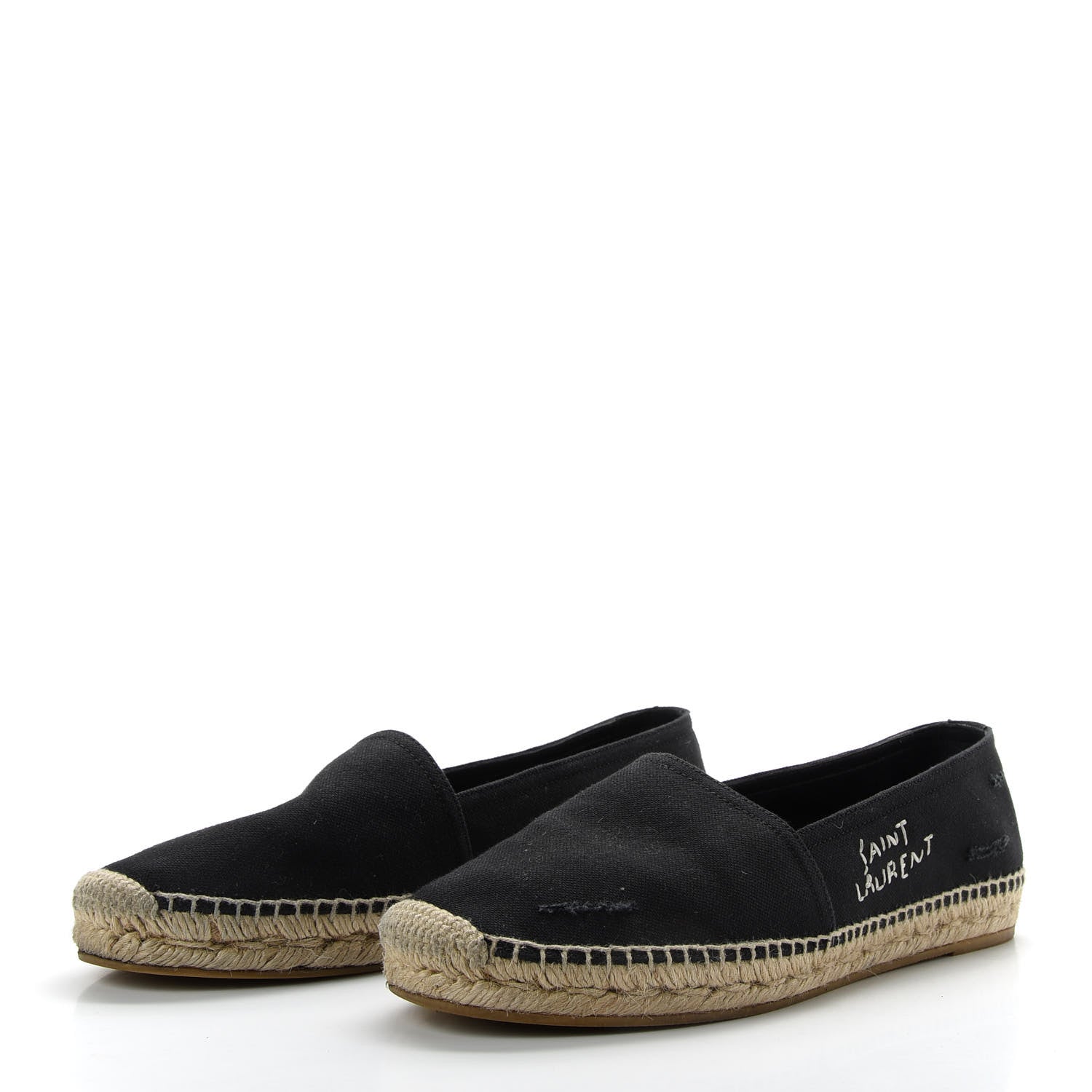 Saint Laurent Canvas Nappa Elba Logo Embroidered Espadrilles 39 Black 3 of 10